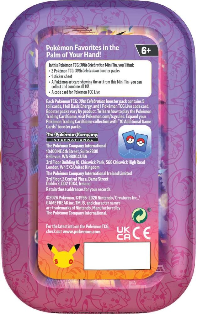 Pokémon TCG 30th Celebration Mini Tin Greninja | Includes 2 Booster Packs, Sticker Sheet, Collectible Art Card & Pokémon TCG Live Code Card (PREORDER - Release Date September 16, 2026)